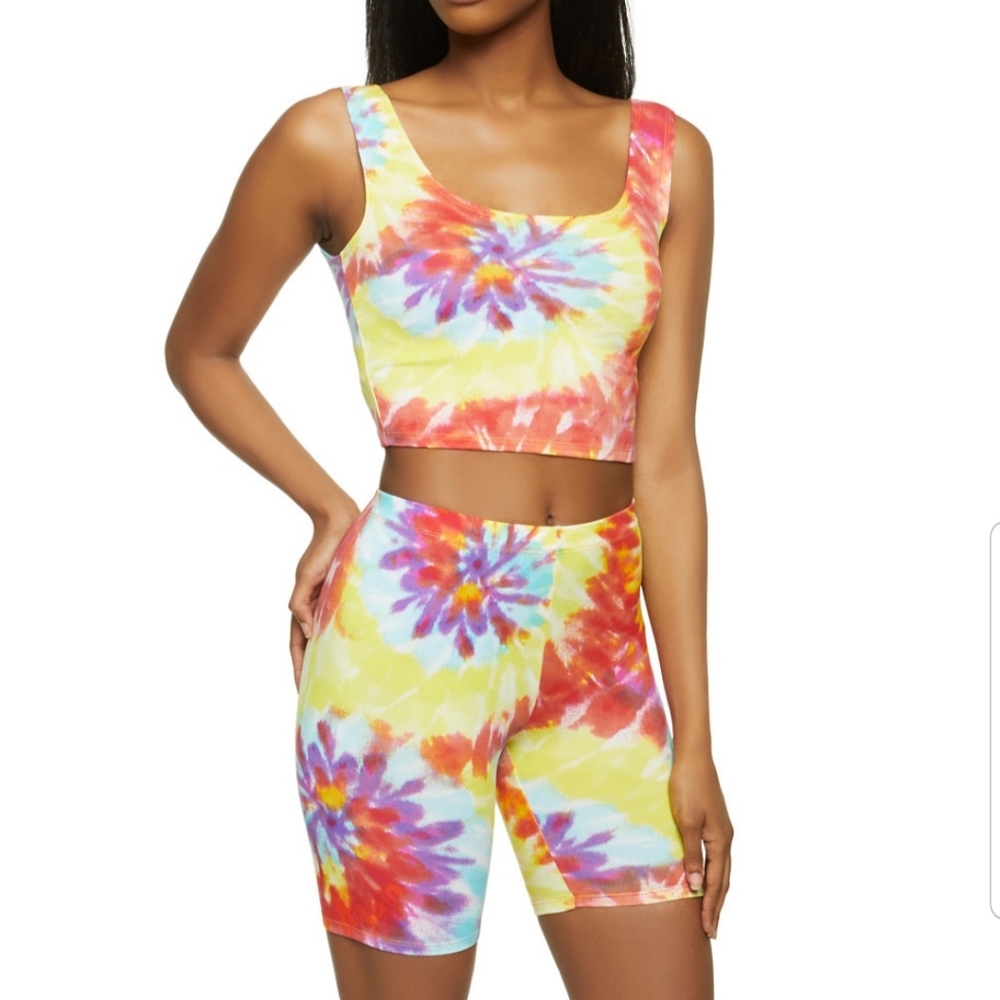 2pc Tie Dye Tank Top and Biker Short Set